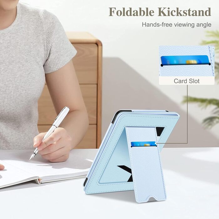 Чохол Fintie для Kindle Paperwhite 12-го покоління (2024/2025) з підставкою, петлею та авто-сном, чорний (небесно-блакитний)