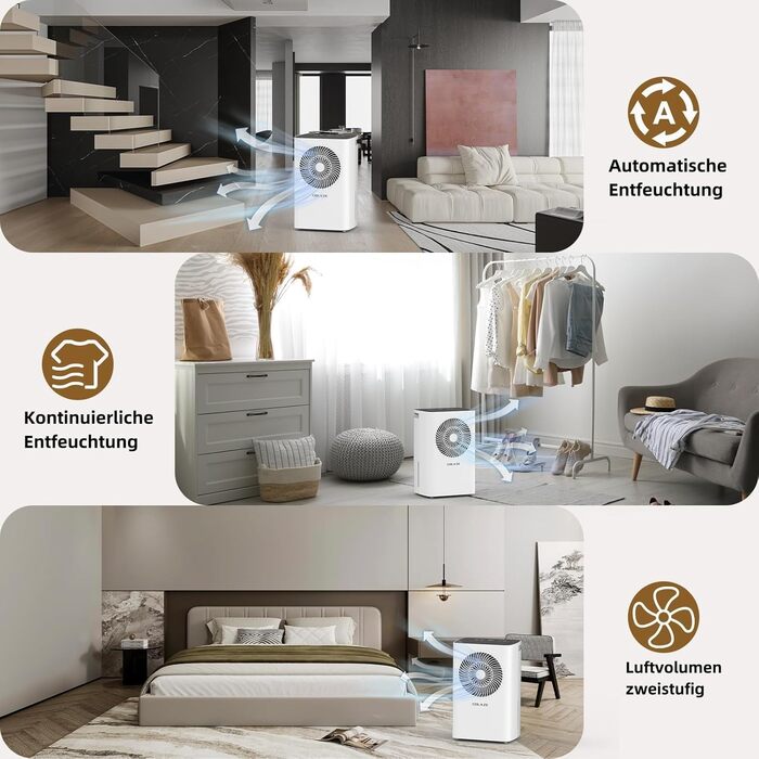 Вологопоглинач повітря 12л/24г, компресорний – автоматичний вологопоглинач для спальні, підвалу, ванної кімнати до 120м³, (~20 м²), з цифровим дисплеєм та шлангом для зливу