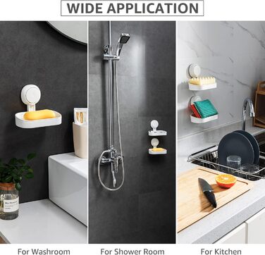 Підставка для мила LeverLoc з піддоном, MAX 3 кг, настінна, без свердління, з присосками, для ванної кімнати та кухні, білий пластик