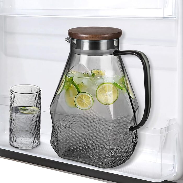 ecooe Glass Giraffe 1.8L Water Carafe for Refrigerator Door, Carafe Glass with Lid, Black Refrigerator Pitcher Water Jug Glass Jug for Hot/Cold Water, DIY Drinks, Iced Tea, Juice, Milk, Tea, Coffee