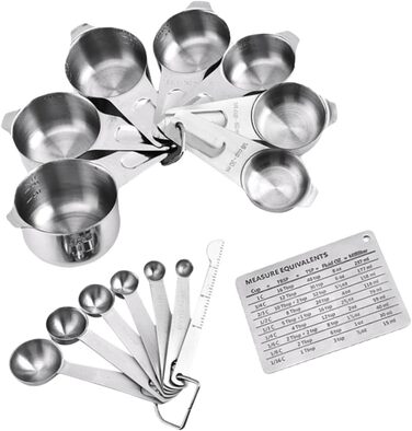 15-Piece Measuring Spoon Conversion Chart Multi-Purpose Scoop Portable Kitchen Gadgets Measuring Cup Mini-Scoop Portable Rice Spoon Espresso Spoon Kitchenware Silver Stainless Steel