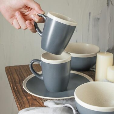 Набір посуду Stone Lain Serenity Steingut, 16 предметів (сервіз на 4 особи), темно-сірий та кремовий, придатний для миття в посудомийній машині та використання в мікрохвильовій печі