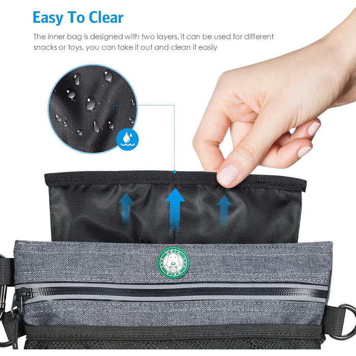 Сумка для ласощів для собак Brifit з магнітною застібкою, для тренувань, з регульованим шнурком, знімною внутрішньою кишенькою та дозатором для пакетів, 4 x 22 x 27 см