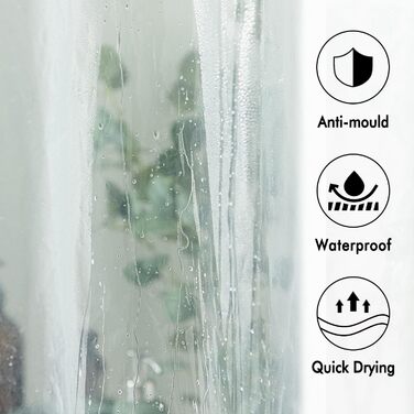 Шторка для душу MIULEE 180x210 см прозора з антигрибковим покриттям, пластикова, водонепроникна, з магнітними вагами, швидковисихаюча, з 12 кільцями, для ванни, 1 шт.
