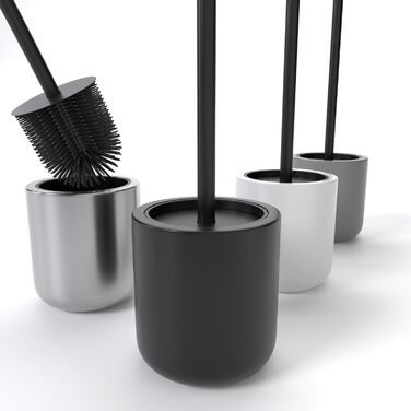 Набір для туалету Savega: щітка для унітазу з нержавіючої сталі та силікону з антибактеріальною насадкою та тримачем (чорний)