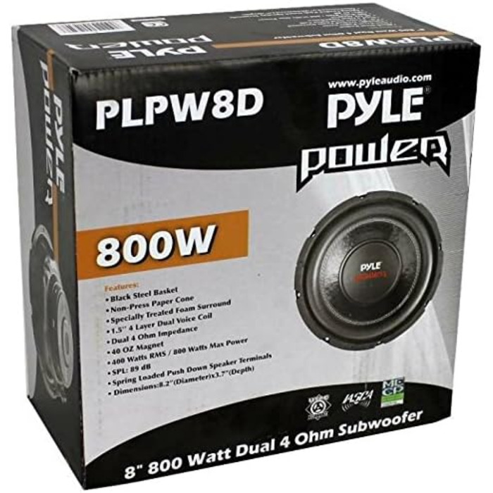 Сабвуфер Pyle PLPW8D 8'' 400 Вт RMS, 800 Вт, 20 см, DVC 4+4 Ом, автомобільний динамік