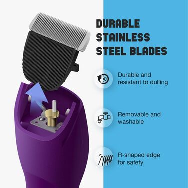 Професійна машинка для стрижки собак, 2 швидкості, ергономічний дизайн, для собак та котів, триммер для довгого, густого та кучерявого хутра (фіолетовий)