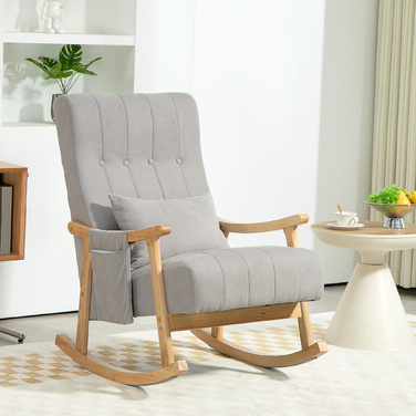 HOMCOM Rocking Chair with Kidney Pillow, Wide Seat, Beech Frame, Up to 120 kg (265 lbs), Grey