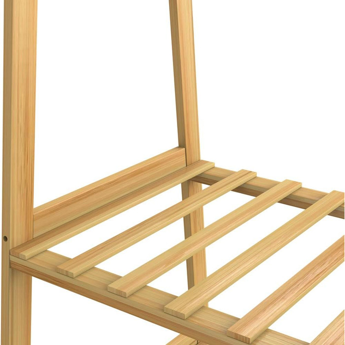 Casaria® Clothes Rack on Wheels Wood Stable Bamboo Clothes Rail Narrow with 4 Hooks 2 Shelves Open Coat Rack 155x70cm Entryway Coat Stand