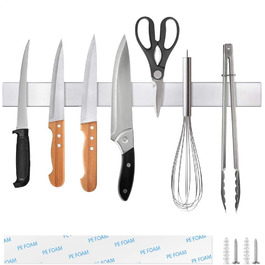 Ninonly Magnetic Knife Rail No Drilling Magnetic Knife Rail for Knives 40cm (16 inch) Self-Adhesive Magnetic Knife Strip Magnetic Knife Holder Wall Mount for Knives Kitchen Utensils Tools