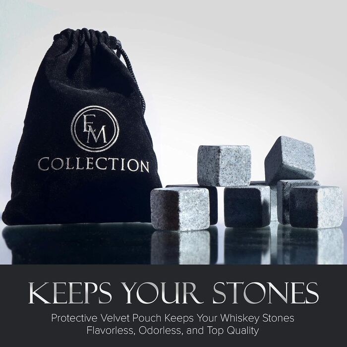Набір для віскі: 8 гранітних охолоджувачів, 2 кришталеві келихи для бурбона та дерев'яна коробка. Ідеальний подарунок для чоловіків, батька, чоловіка, друга, начальника