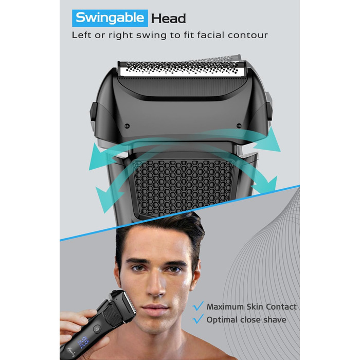 Електрична бритва чоловіча з 3 гнучкими лезами та чохлом для подорожей, тример для точного гоління, вологостійка/суха, 120 хв роботи, акумуляторна, подарунок для чоловіків, чорна