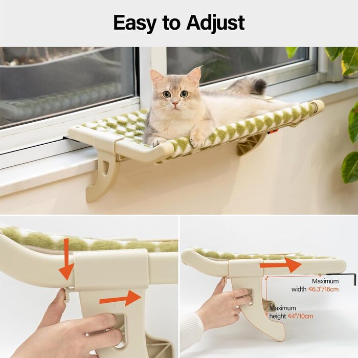 MEWOOFUN Cat Hammock Window Cat Bed Window Sill for Cats - 50x36cm Cat Bed for Radiator Cat Hammock with Soft Bed Removable Suction Cup Free Holds 18kg (Gree L)