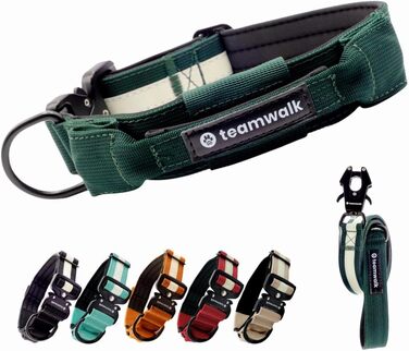 Teamwalk® Преміум нашийник для собак - з магнітною ручкою, світловідбиваючими смугами, кишеню для AirTag, індивідуально регульований, з м'якою підкладкою, міцною застібкою, з відповідним поводом, тепер ще легший (M) нашийник M(4см) Лісовий зелений