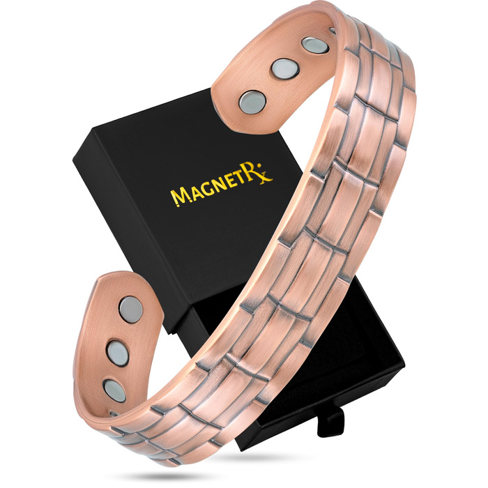Браслет на руку чоловічий MagnetRX® з чистої міді – Мідний браслет для чоловіків для магнітної терапії – Ідеально при артриті та синдромі карпального тунелю – З інструментом для регулювання довжини (з клеймом, мідний манжет)