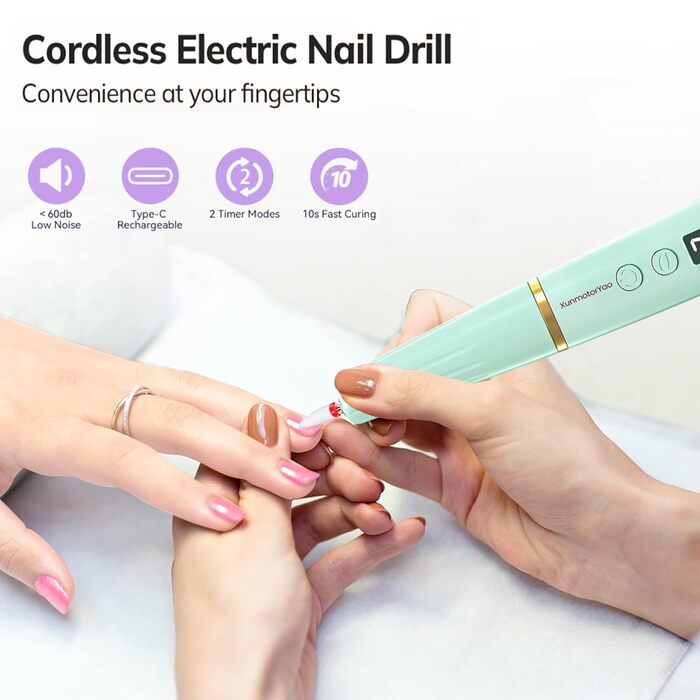 Електричний фрезер для нігтів 12 в 1 USB перезарядна машина для манікюру та педикюру 20000 RPM (Зелений)