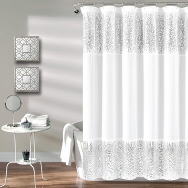 Шторка для душу Lush Decor з паєтками, срібно-біла, 177.8 x 182.9 см