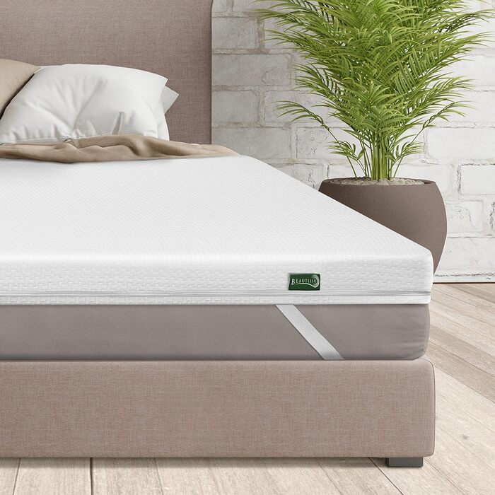 Beautissu 7 Zone Mattress Topper 90x200 cm – Topper 90x200 cm for Box Spring Bed, Mattresses, 30 cm Height – Non-Slip, Breathable Mattress Protector, 7 cm Visco Foam Mattress Pad – BeauNuit MT Lux