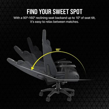 Ігрове крісло Corsair TC100 Relaxed, тканинне, ергономічне, з лендепідтримкою та подушкою з пам'яттю, регульовані підлокітники, сірий/чорний, сталевий каркас