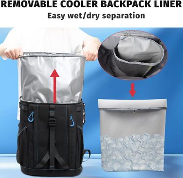 Рюкзак-холодильник HP Hope 35L, водонепроникний, ізольований, для пікніків, кемпінгу, пляжу, подорожей (Чорно-синій)