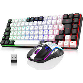 RedThunder K84 Combo: Бездротова клавіатура та миша USB, AZERTY (французька), 75% TKL, 3200 DPI (білий/чорний)