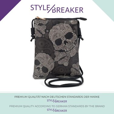 Сумка міні styleBREAKER з принтом Череп Цукру (Sugar Skull) чорно-біла - кросбоді, через плече для телефону, готична фестивальна 13,5 x 19 см