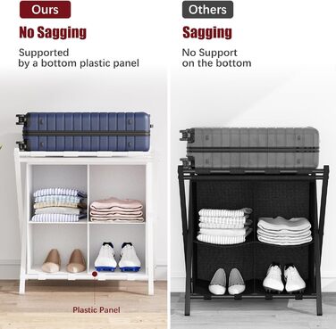 aboxoo 2-Pack Luggage Rack with Storage, Guest Room, Folding, Holds up to 54.4 kg, Space-Saving Suitcase Racks for Guest Rooms, Bedrooms, Hotel, Black (White, 2 Pieces)