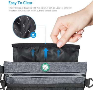 Сумка для ласощів для собак Brifit з магнітною застібкою, для тренувань, з регульованим шнурком, знімною внутрішньою кишенькою та дозатором для пакетів, 4 x 22 x 27 см