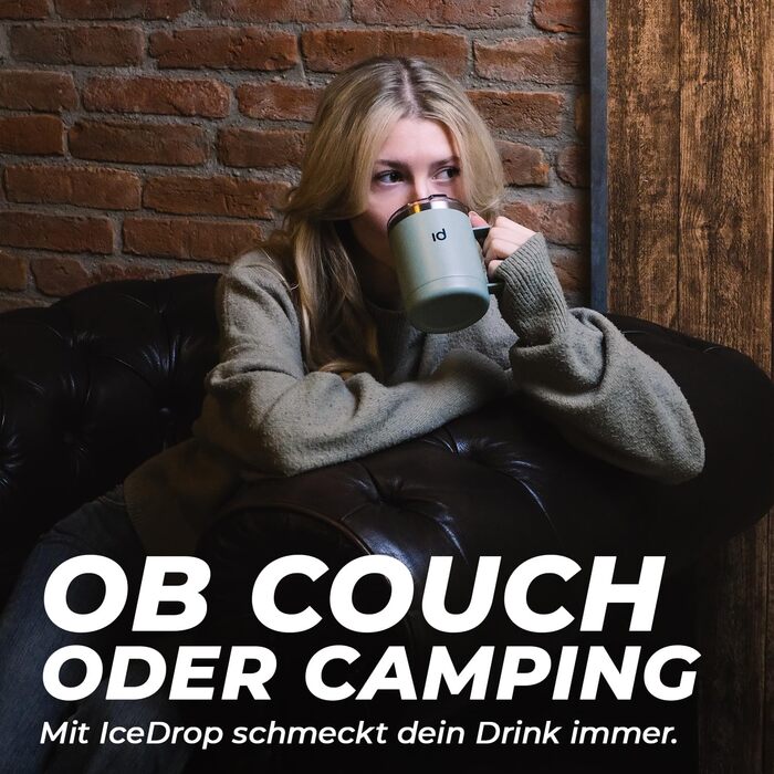 Термокружка IceDrop® з нержавіючої сталі, 330 мл, з кришкою. 100% захист від протікання. Зручна термокружка для гарячих та холодних напоїв, з ручкою. Ідеально для подорожей - чорна