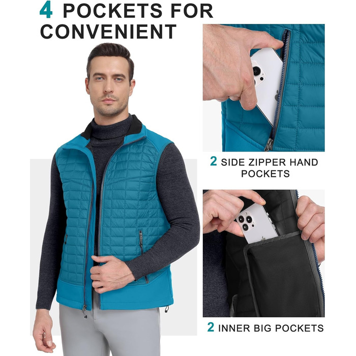 Little Donkey Andy Легка пухова жилетка для чоловіків, тепла безрукавка, outdoor-куртка для піших прогулянок, подорожей та бігу (S, Павіно-блакитний)