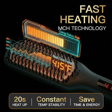 Плойка-щітка Megawise Pro Keramik з іонами - швидкий нагрів, захист від опіків, подвійна напруга, для домашнього використання (чорна)