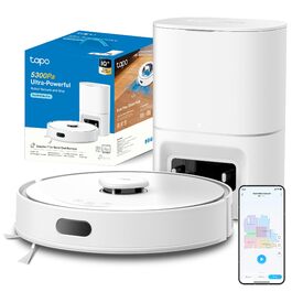 Робот-пилосос Tapo RV30 Max Plus з функцією миття та автоматичною станцією самостійного очищення, 5300Pa, LiDAR+IMU, голосове керування Alexa & Google Assistant, білий