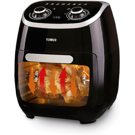 Фритюрниця Tower T17038 Xpress 5-в-1 з швидкою циркуляцією повітря, механічним керуванням, таймером на 60 хв, об'ємом 11 л, потужністю 2000 Вт, чорна, Airfryer XXL