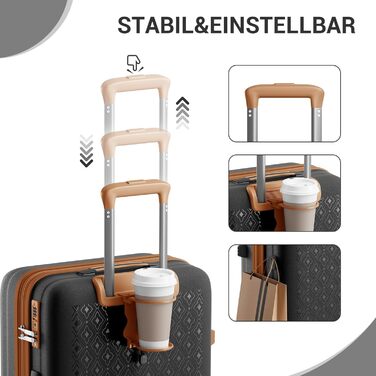 Чорний/коричневий великий валіза-ролкер з розширюваною конструкцією, TSA-замком та тримачем для напоїв (Polypropylen)