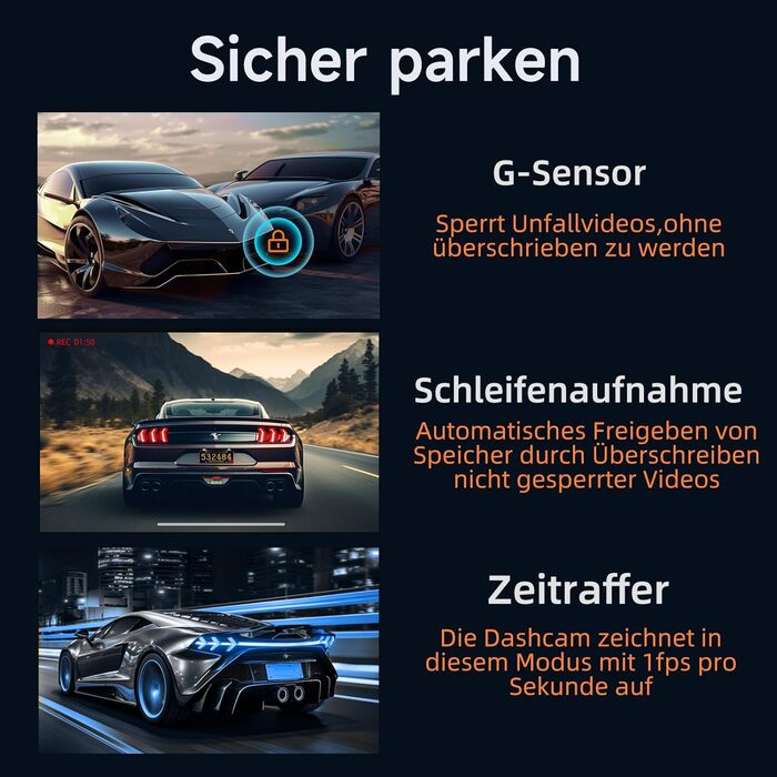 Відеореєстратор Auto Dashcam 4K+1080P з GPS, WiFi, паркуванням, подвійний об'єктив, 32GB карта пам'яті, 170° кут огляду, Super нічне бачення, G-сенсор, циклічна запис, керування через APP, Max 256GB, чорний