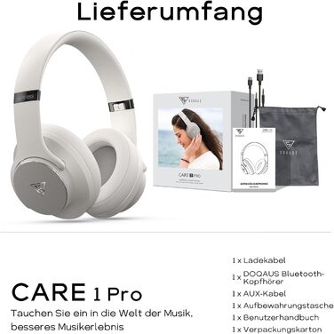 DOQAUS Бездротові навушники Over-Ear Bluetooth 5.3 з мікрофоном, 90 годин роботи, HiFi стерео звук, глибокі баси, сірий