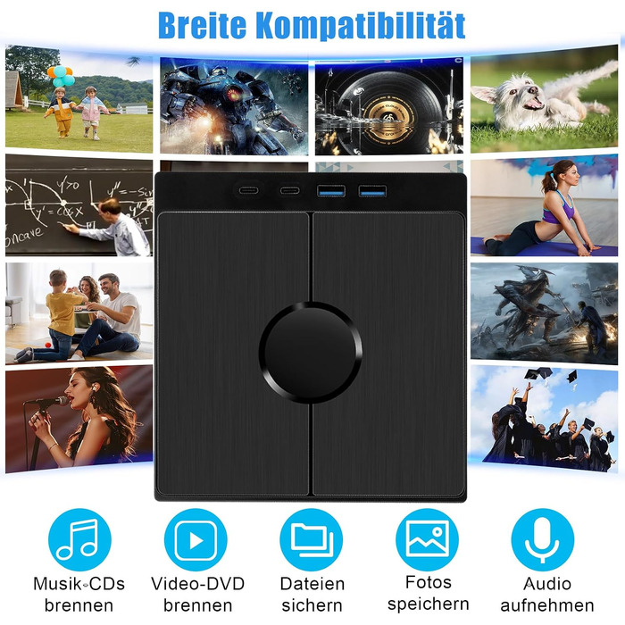 Зовнішній CD/DVD привід 9-в-1 для ноутбука та ПК, USB 3.0 з картридером SD/TF, портативний DVD-записувач для Windows, macOS, Linux