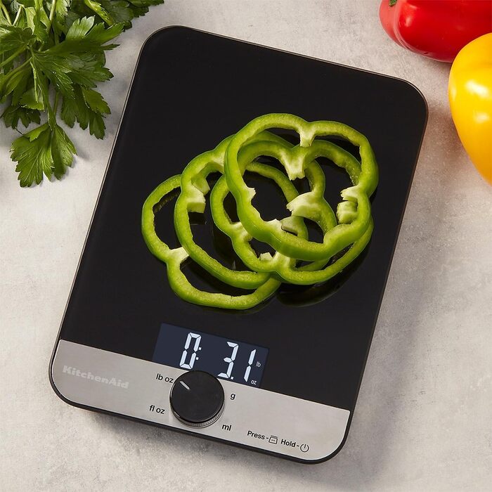 KitchenAid Digital Kitchen Scale with Glass Platform - Weighs Wet & Dry Ingredients - 5000g/5000ml Capacity