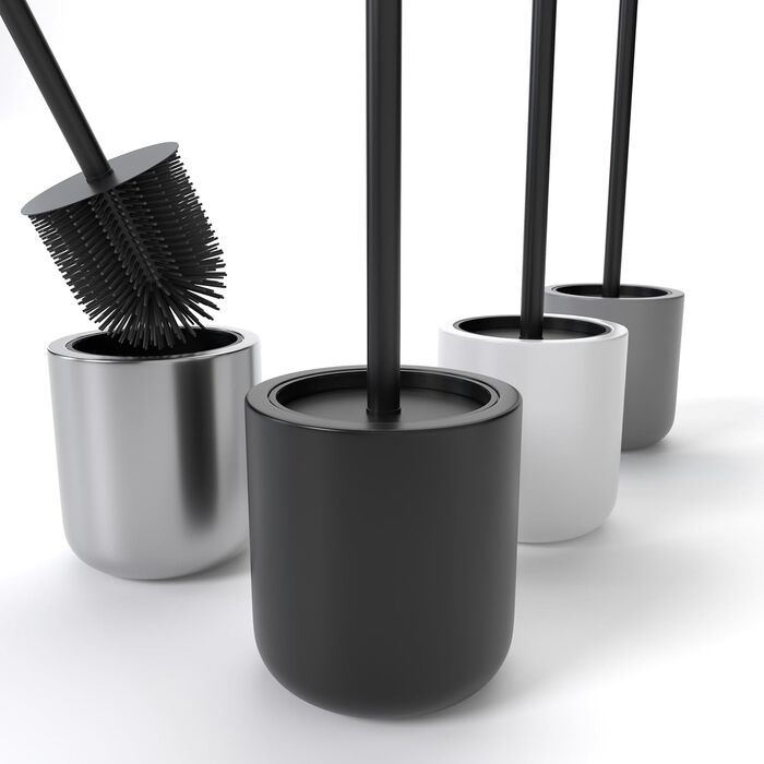 Набір для туалету Savega: щітка для унітазу з нержавіючої сталі та силікону з антибактеріальною насадкою та тримачем (чорний)