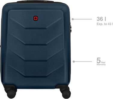 WENGER Pryo Hard Shell Suitcase with 4 Wheels, Trolley, Medium, 59 (67) L, Security Lock, for Men, Travel Vacation, 612537 (Blue, Carry-On)