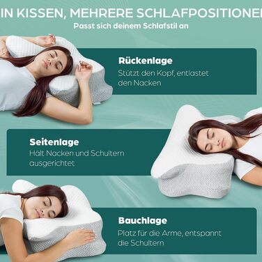Ортопедична подушка для шиї Flowen з ефектом пам'яті (Memory Foam), ергономічна подушка від болю в шиї та хропіння зі знімним чохлом