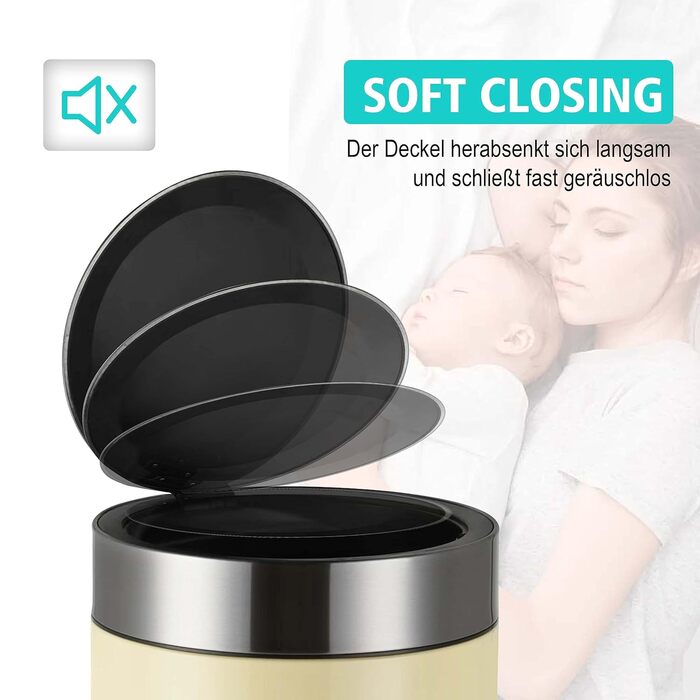 Рибеллі Відро для сміття 30л з нержавіючої сталі, з педальним механізмом, м'яке закриття, сортування сміття, кругле (Мигдальний колір з сенсором)