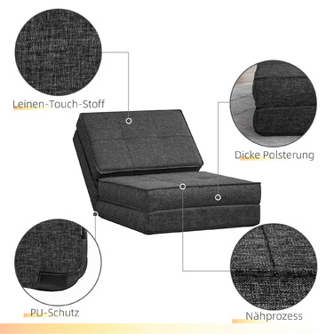 HOMCOM Floor Sofa Foldable Reclining Chair Floor Stool 5-Seat Adjustable Folding Chair Sleeper Sofa Futon Single Sofa Dark Grey 61 x 73 x 58 cm | Aosom