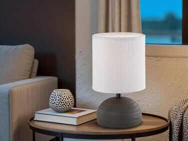 Настільна лампа Reality Leuchten Luci R50351035 з керамічним цоколем під дерево та бежевим абажуром, 1xE14 (коричнева)