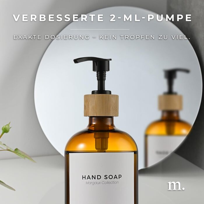 Набір дозаторів для мила та рідкого миючого засобу MaisoNovo: 2 скляні дозатори (500 мл) + 1 коричневе скло, біла бамбукова помпа