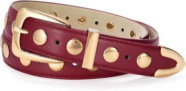 Жіночий шкіряний ремінь JASGOOD з золотистою пряжкою, вінтажний панк-рок, модний ремінь з шипами для джинсів та повсякденного носіння, 130 см: для розміру 105-114 см (Бордовий, 110 см: для розміру 78-92 см)
