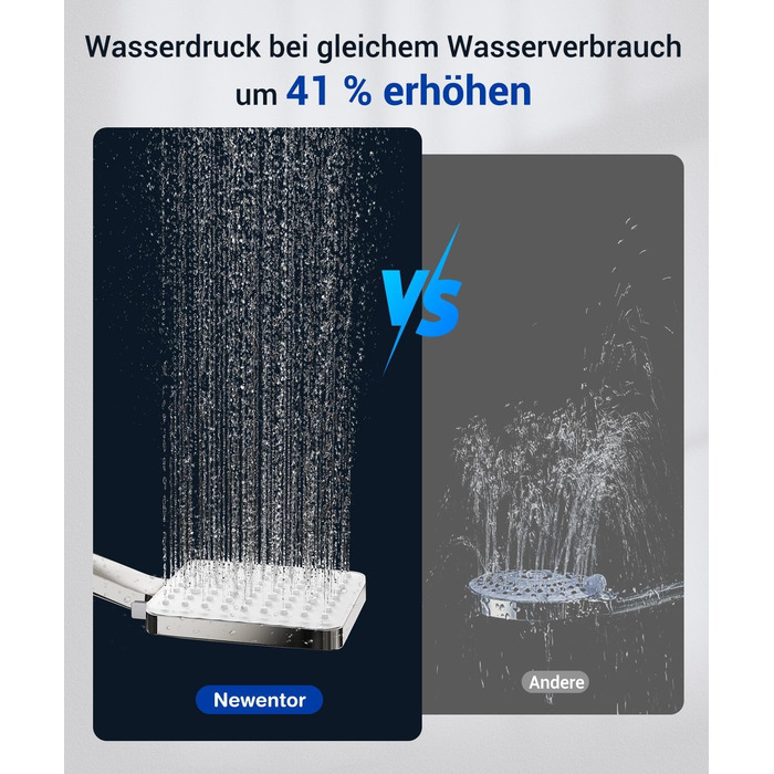 Набір для душу Newentor з шлангом 1,5 м, високий тиск, 6 режимів, срібляний (душова лійка, позолочений шланг)