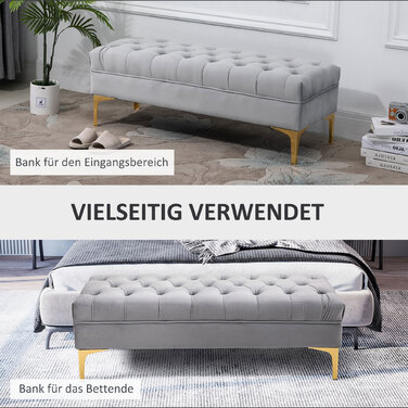 HOMCOM Bench Bed Bench Shoe Bench with Raised Legs in Light Grey 118x45x42cm for Bedroom and Hallway