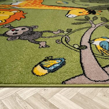 Paco Home Children's Rug Play Rug Jungle Animals Palm Trees MONKEY Elephant Giraffe Lion Green, Size: 80x150 cm