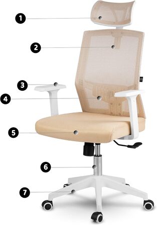 Офісний стіл Rotar - ергономічне крісло для офісу з регулюванням висоти, зручне та практичне, з дихаючою тканиною, стабільна конструкція, 67 x 65 x 125 см, колір бежевий